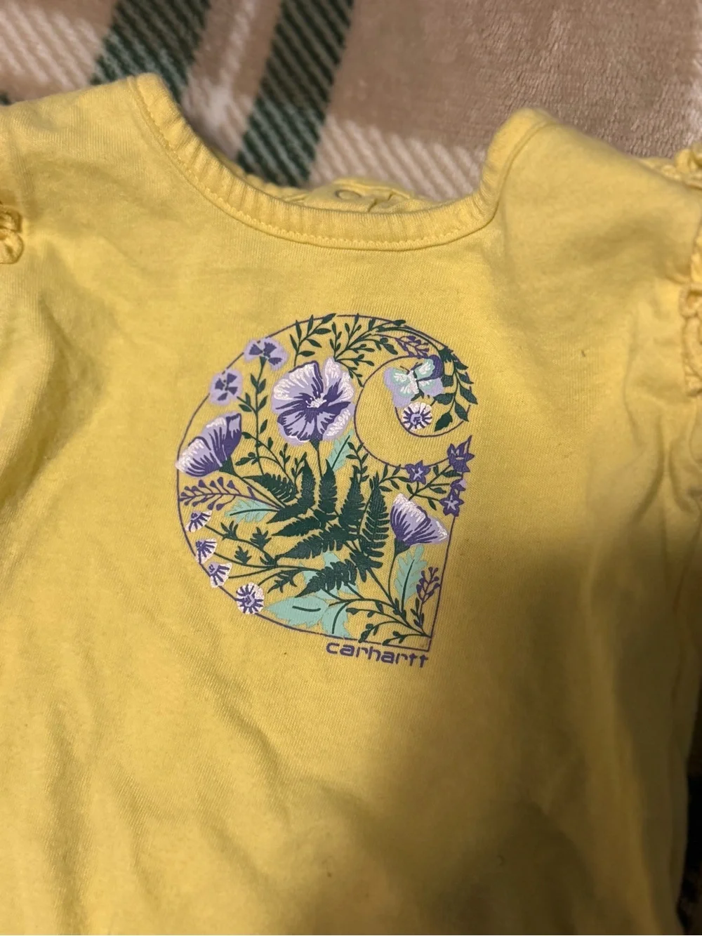 Carhartt Yellow Floral Heart Long-Sleeve Baby Bodysuit